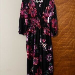 Floral Maxi Dress with Pink and Purple Flowers